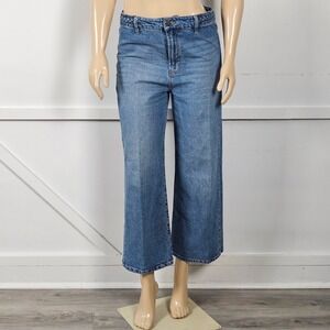 Habitual Womens Wide Leg Cropped Jeans Medium Wash Braided Waist 8/29